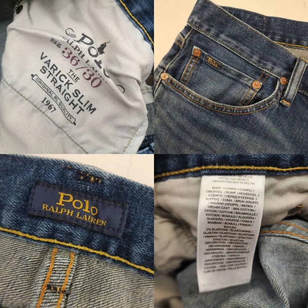 Polo Ralph Lauren 36x30 | Varick Slim Straight Leg Jeans Medium‎ Wash Distressed